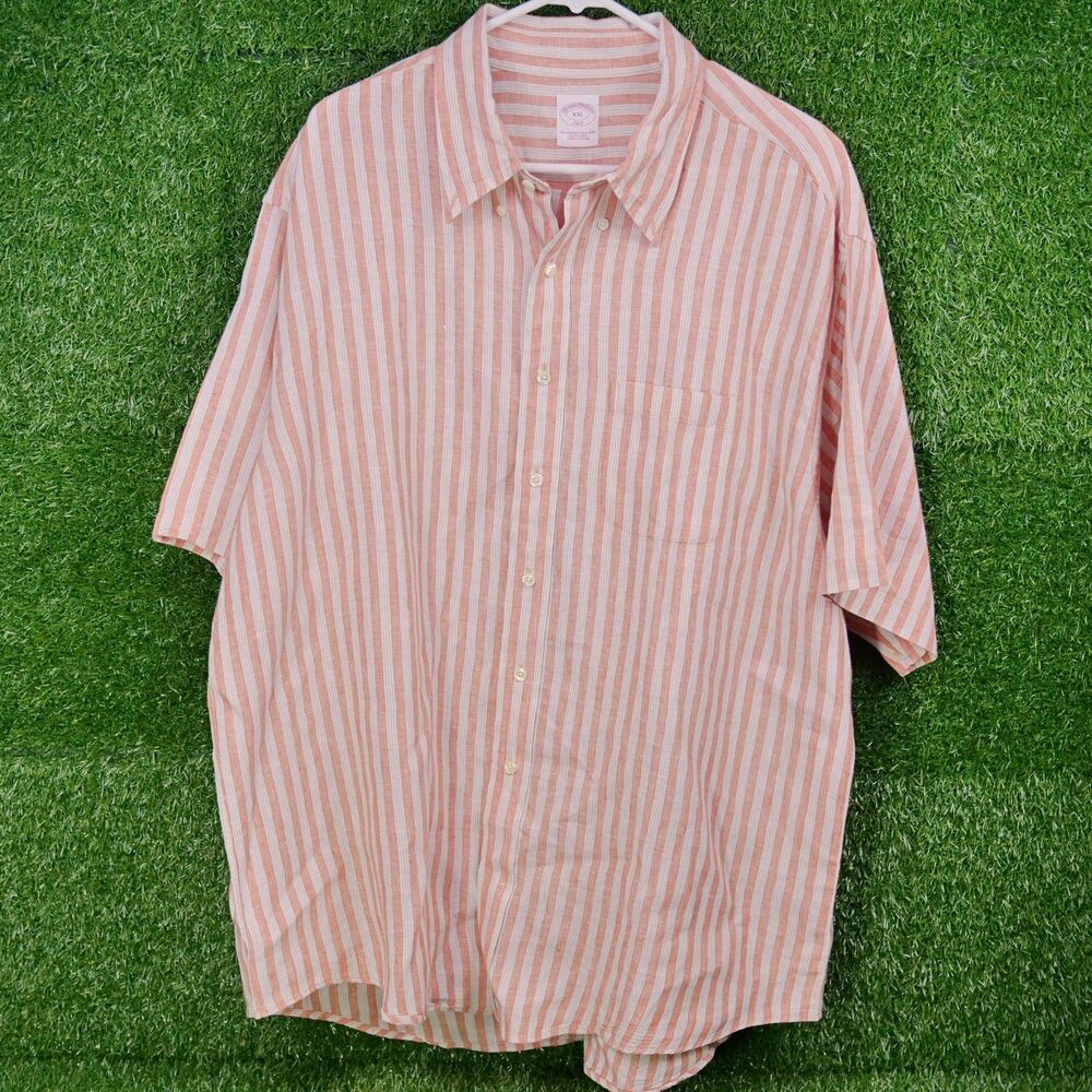 Brooks Brothers 346 Stripped 100% Linen Button Down Shirt - Men's Size XXL